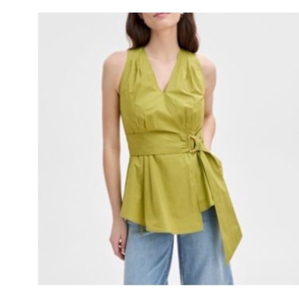 I.N.C. Peplum Wrap Top Womens Medium Chartreuse Green D-Ring Sleeveless NEW